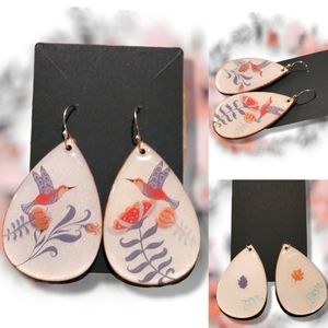 "Humble Hummingbird" Layered Resin Teardrop Earrings. Hand-made